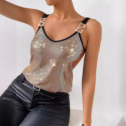 **Glamorous sequined chain vest—shine effortlessly this summer.** CJ