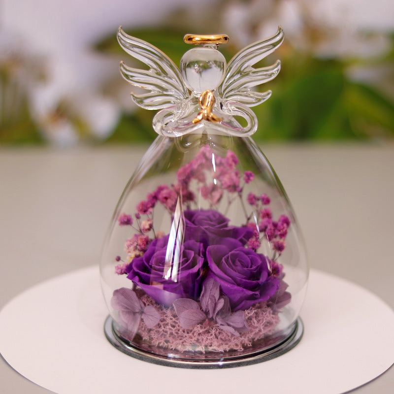 Eternal Flower Gift Box Angel Glass Cover Dried Rose Gift Box For Christmas New Year Valentine's Day Home Decor A&S Collection