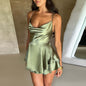 Elegant Satin Suspender Dress with Lace-Up Back - Perfect for Chic and Sexy Looks! CJ