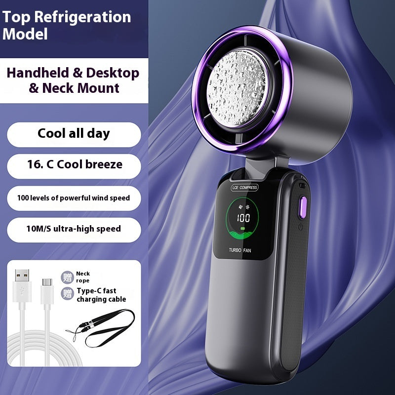 New Ice Pack High-Speed Handheld Eletirc Fan Speed Adjustable Folding Mini Fan Portable Outdoor Hanging Neck Small Fan A&S Collection