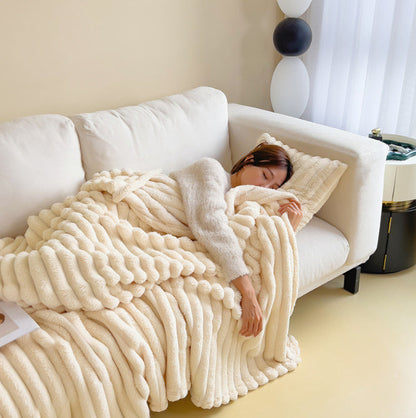 Soft Wind Bubble Velvet Blanket Warm Solid Rabbit Fur Blankets Double-sided Thickening Cover Throw Warm Fur Blanket A&S Collection