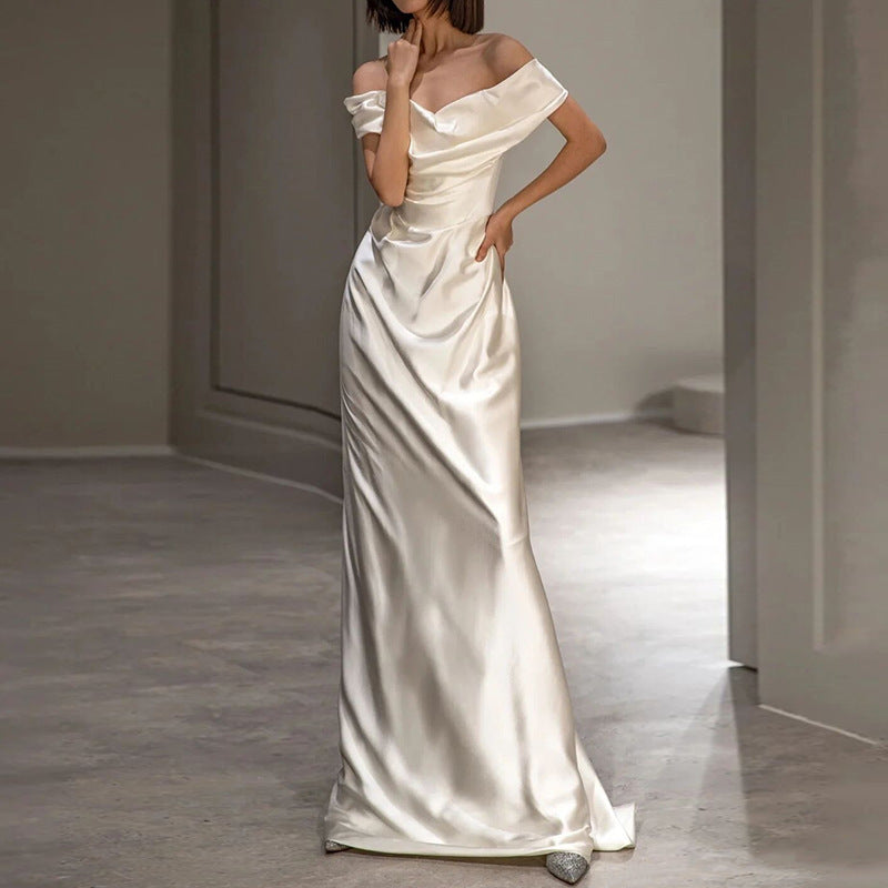 French White Off-shoulder Light Wedding Dress A&S Collection