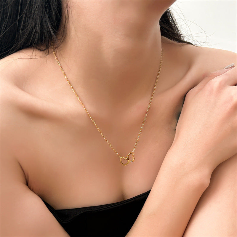 Titanium steel heart-shaped double le necklace A&S Collection
