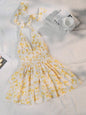 Women's Holiday Floral Flounce Halterneck With Suspenders Backless Dress CJ