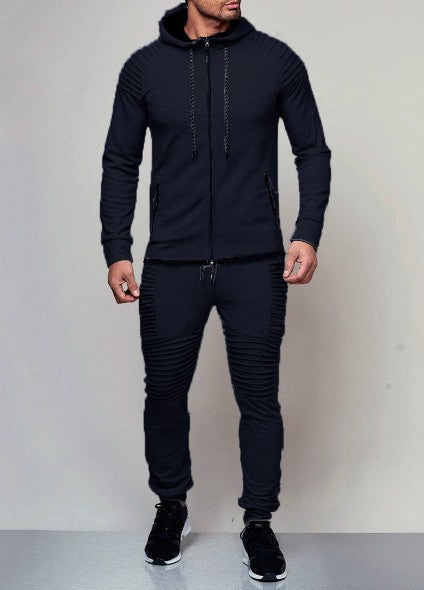 Suit Foreign trade cross-border men's leisure sports long sleeve suit pure color cardigan hoodie pants two pieces A&S Collection