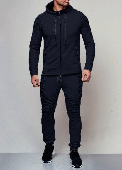 Suit Foreign trade cross-border men's leisure sports long sleeve suit pure color cardigan hoodie pants two pieces A&S Collection