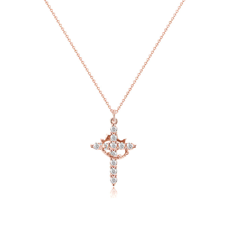 Cross full diamond necklace Rotatable birthstone cross crown Zircon clavicle chain necklace A&S Collection