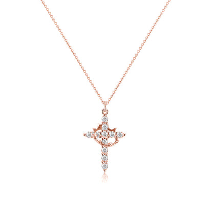 Cross full diamond necklace Rotatable birthstone cross crown Zircon clavicle chain necklace A&S Collection