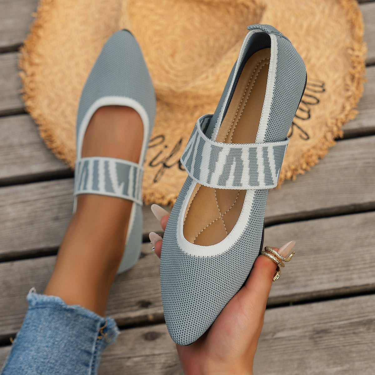 Striped Flats Shoes Fashion Casual Pointed Toe Loafers Lazy Shoes For Women A&S Collection