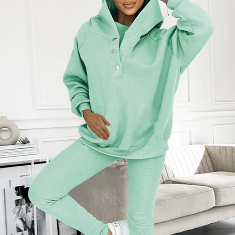 3pcs Women's Sports Suit Loose Hooded Pockets Sweatshirt And Vest And Slim Trousers A&S Collection