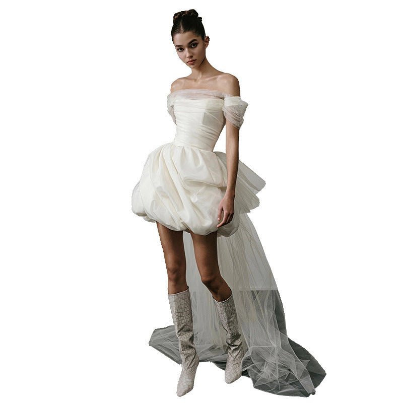 Off-shoulder Light Wedding Dress White Short A&S Collection
