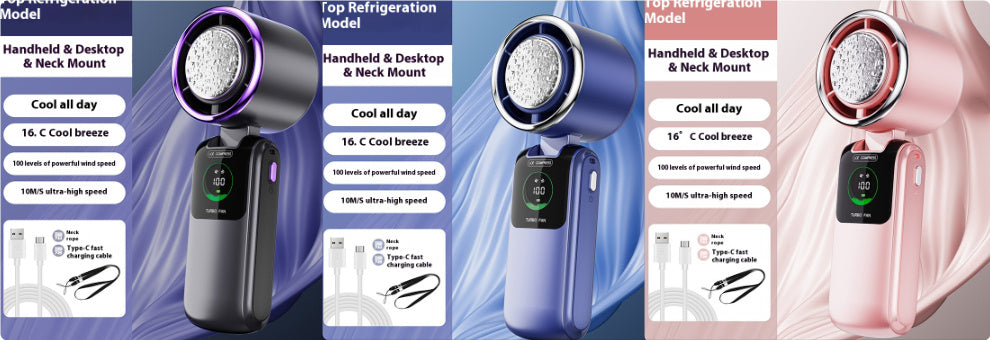 New Ice Pack High-Speed Handheld Eletirc Fan Speed Adjustable Folding Mini Fan Portable Outdoor Hanging Neck Small Fan A&S Collection