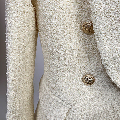 European and American spot fashion green collar tweed apricot thick gold lion buckle slim suit jacket A&S Collection