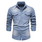 Men's Long-sleeved Denim Shirt Casual Solid Button Slim Tops Clothing A&S Collection