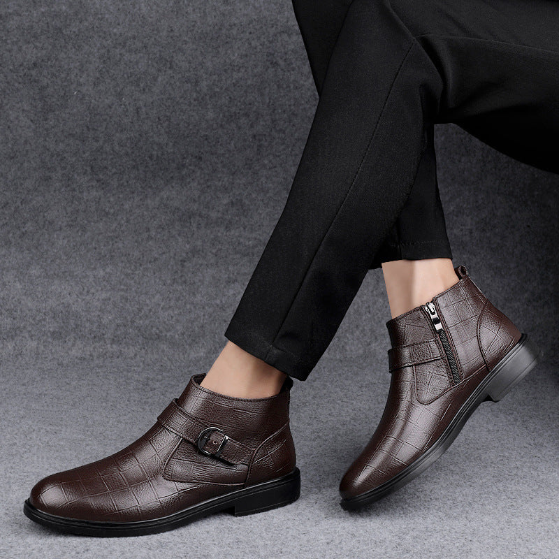 Cowhide And Velvet Warm Leisure Plus Size Leather Boots A&S Collection