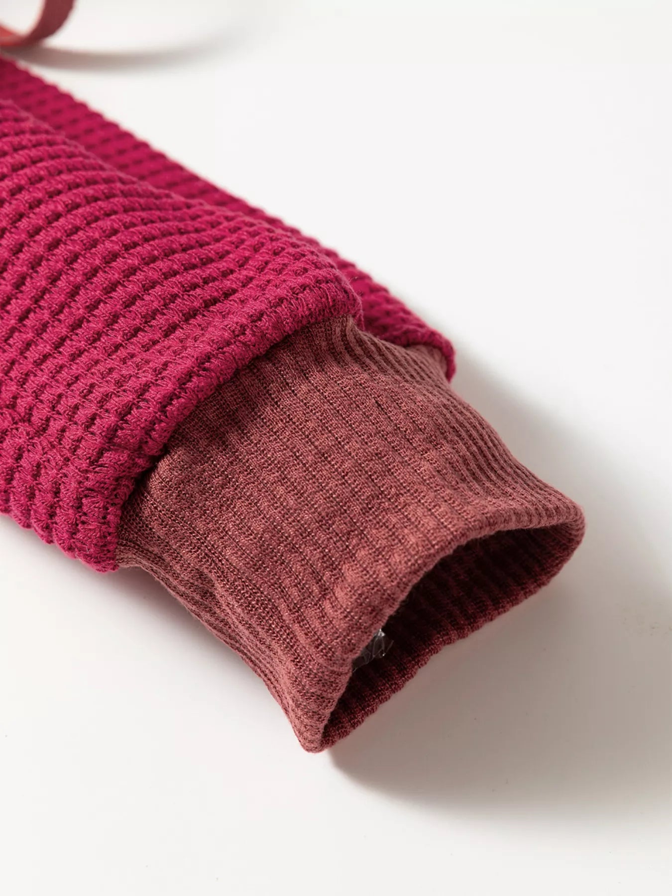 Waffle Knit Henley Sweatshirt with Button Detail.