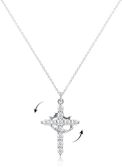 Cross full diamond necklace Rotatable birthstone cross crown Zircon clavicle chain necklace A&S Collection