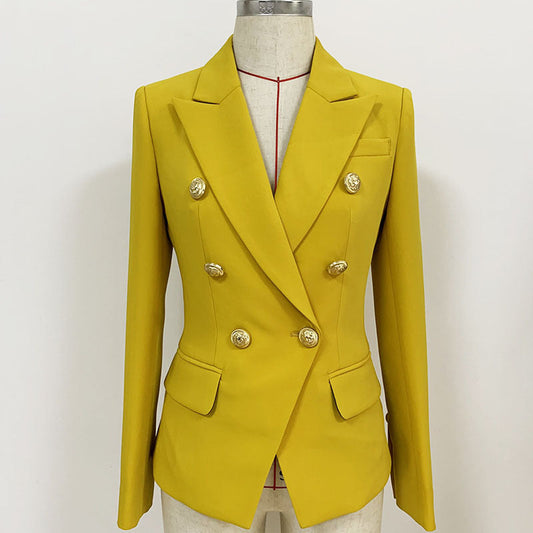 New star women's jacket jacket fashion metal lion head button double breasted slim suit tan A&S Collection