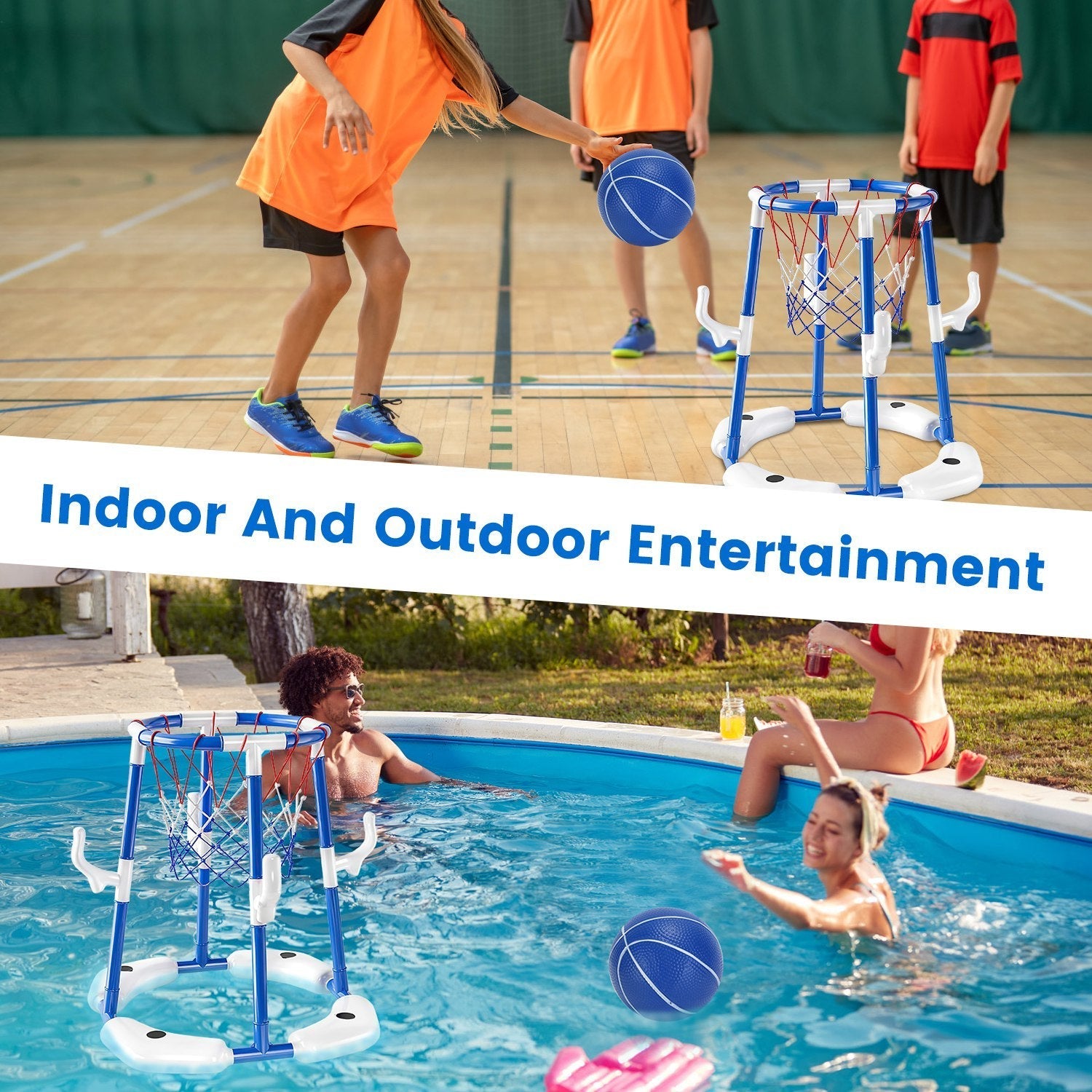 1Set Summer Pool Basketball Hoop Toy Set With 4 Basketballs 4 Circles Floating Swimming Pool Basketball Games Poolside Water Play Toy For 3 To 12Years Old Kids Adults A&S Collection