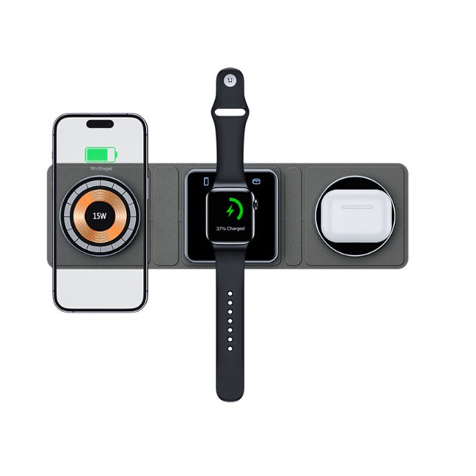 3 IN 1 Magnetic Folding Wireless Charger Station For IPhone Transparent Fast Charging For IWatch And Airpods.