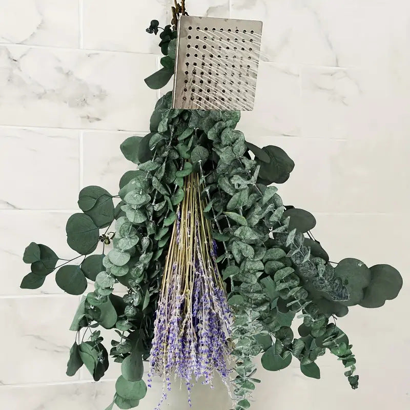 **Elegant eucalyptus lavender stems—refresh your shower decor naturally.** CJ