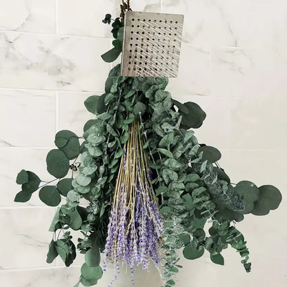 **Elegant eucalyptus lavender stems—refresh your shower decor naturally.** CJ