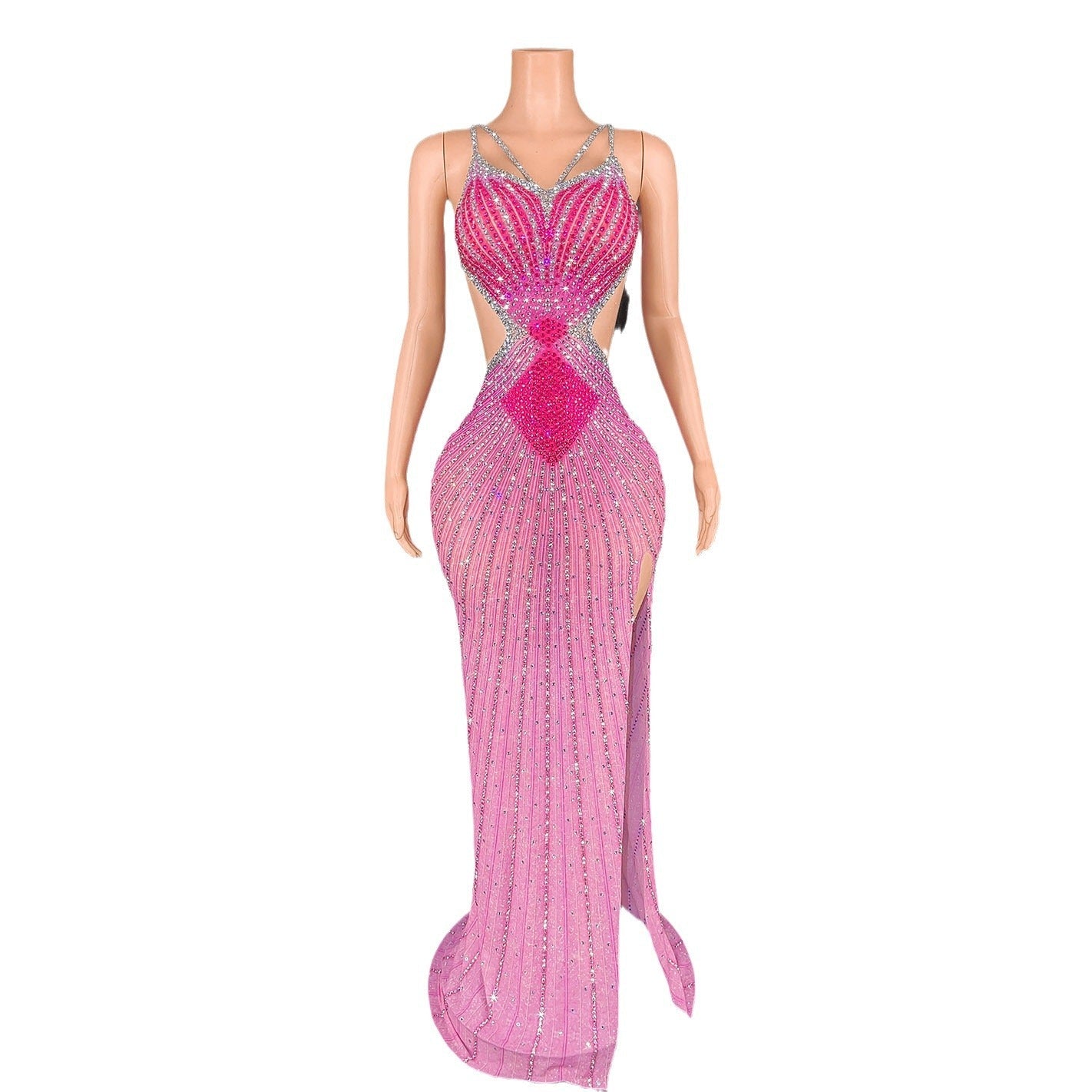 Show-Stopping Bodycon Dress: Sling-Style with Super Shiny Light Diamond Accents, Cinched Design, and Sleeveless Cut – Perfect for Parties and Stage Performances CJ