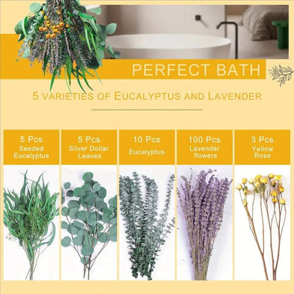 **Elegant eucalyptus lavender stems—refresh your shower decor naturally.** CJ
