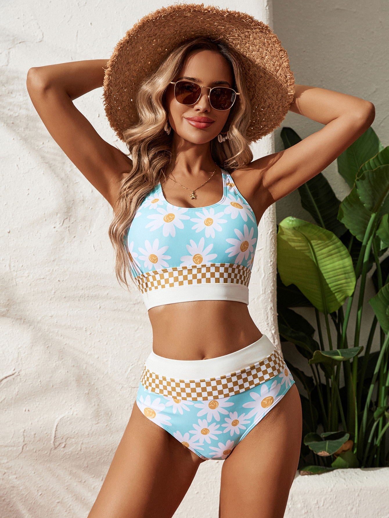 Plus Size Split Swimsuit Printed Zipper Bikini Swimsuit CJ