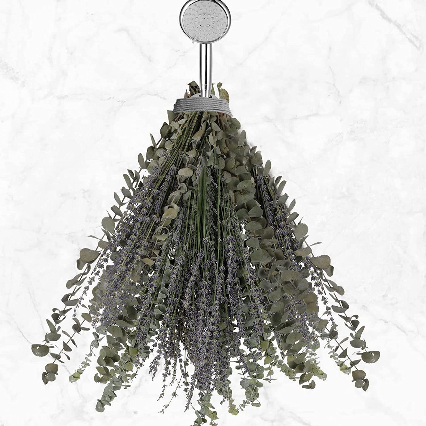 **Elegant eucalyptus lavender stems—refresh your shower decor naturally.** CJ