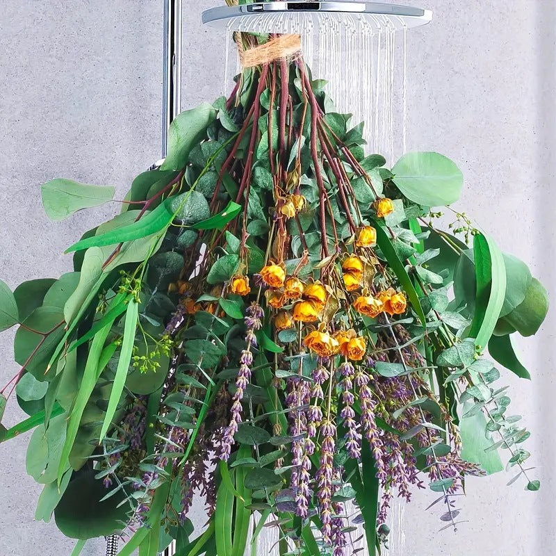 **Elegant eucalyptus lavender stems—refresh your shower decor naturally.** CJ