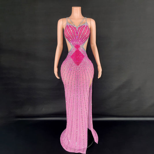 Show-Stopping Bodycon Dress: Sling-Style with Super Shiny Light Diamond Accents, Cinched Design, and Sleeveless Cut – Perfect for Parties and Stage Performances CJ