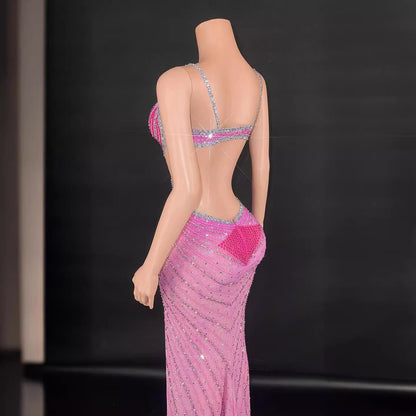 Show-Stopping Bodycon Dress: Sling-Style with Super Shiny Light Diamond Accents, Cinched Design, and Sleeveless Cut – Perfect for Parties and Stage Performances CJ