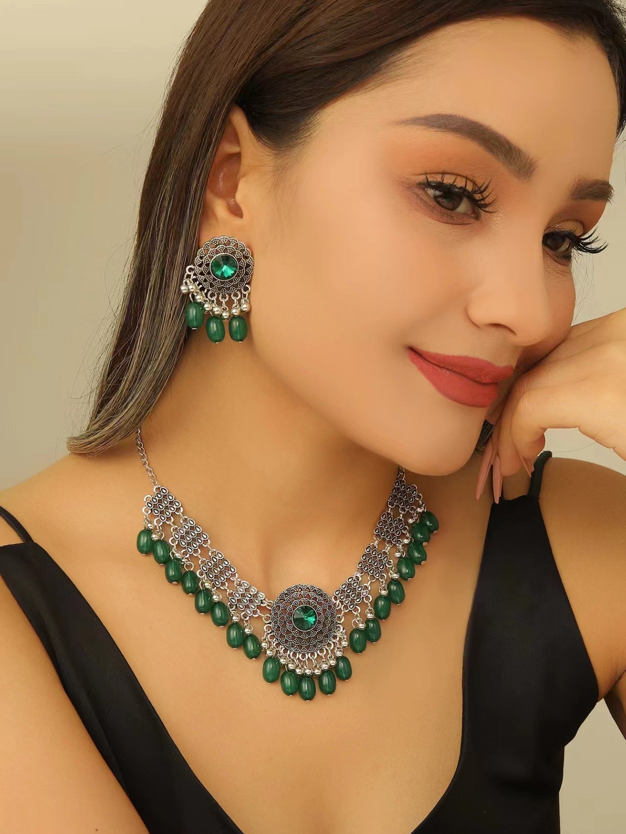 Retro Indian Style Necklace And Earrings Suite A&S Collection