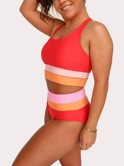 Plus Size Split Swimsuit Printed Zipper Bikini Swimsuit CJ