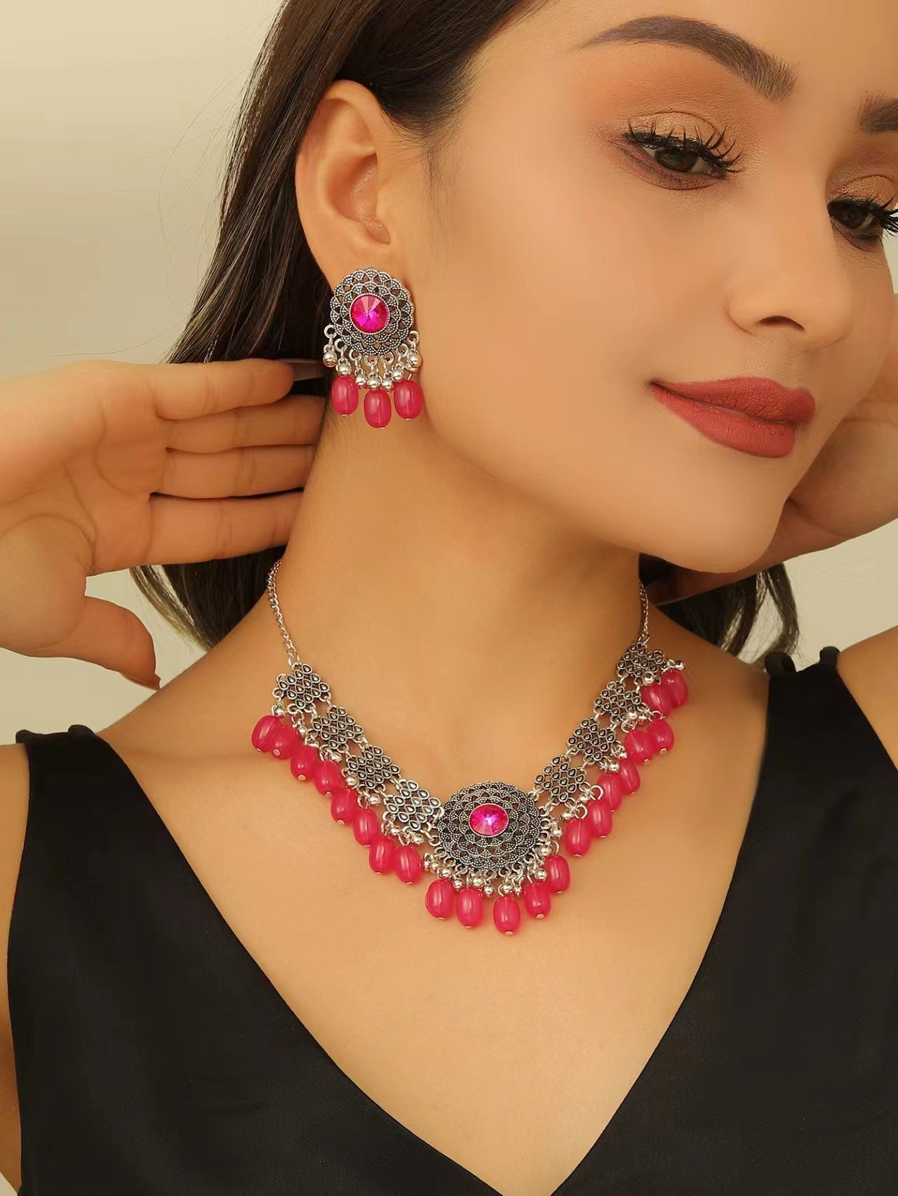 Retro Indian Style Necklace And Earrings Suite A&S Collection