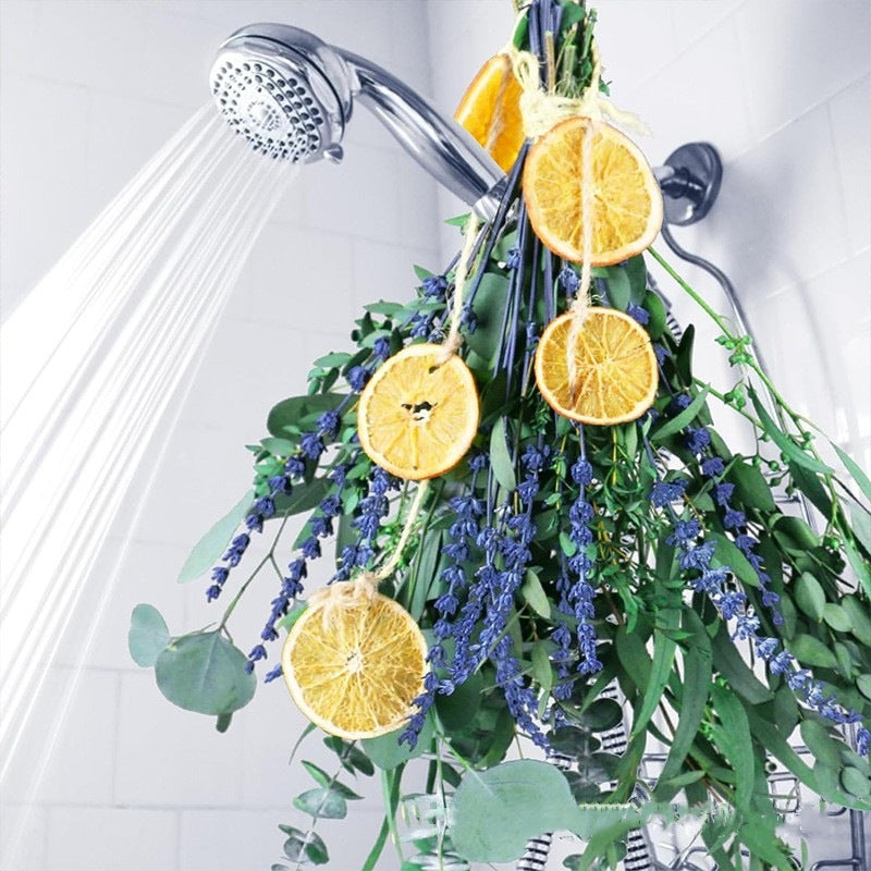 **Elegant eucalyptus lavender stems—refresh your shower decor naturally.** CJ
