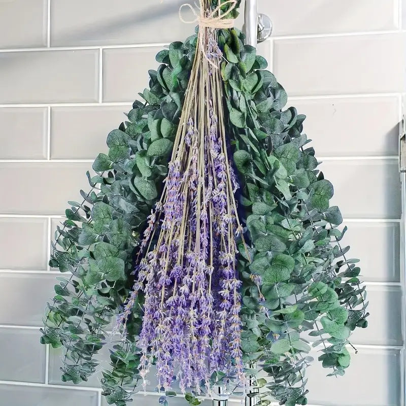 **Elegant eucalyptus lavender stems—refresh your shower decor naturally.** CJ