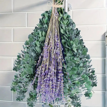 **Elegant eucalyptus lavender stems—refresh your shower decor naturally.** CJ