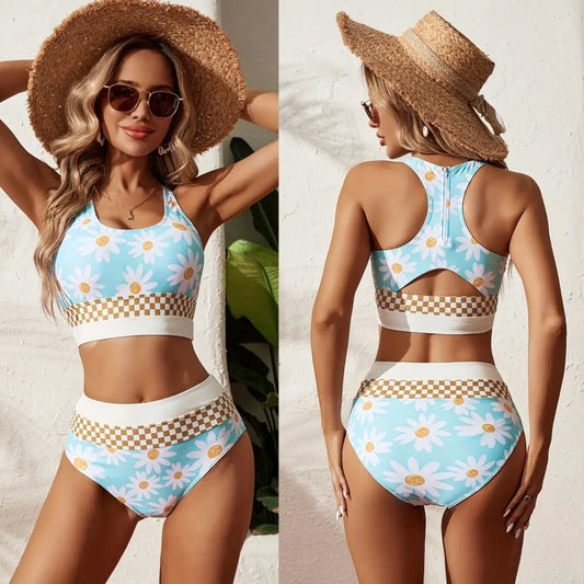 Plus Size Split Swimsuit Printed Zipper Bikini Swimsuit CJ