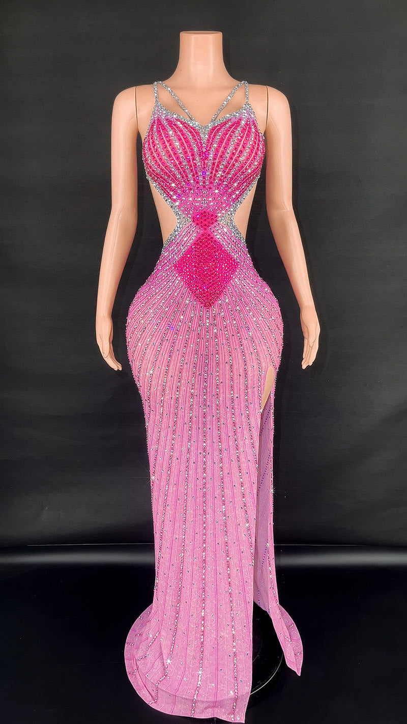 Show-Stopping Bodycon Dress: Sling-Style with Super Shiny Light Diamond Accents, Cinched Design, and Sleeveless Cut – Perfect for Parties and Stage Performances CJ