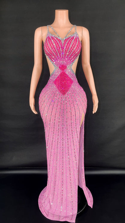 Show-Stopping Bodycon Dress: Sling-Style with Super Shiny Light Diamond Accents, Cinched Design, and Sleeveless Cut – Perfect for Parties and Stage Performances CJ