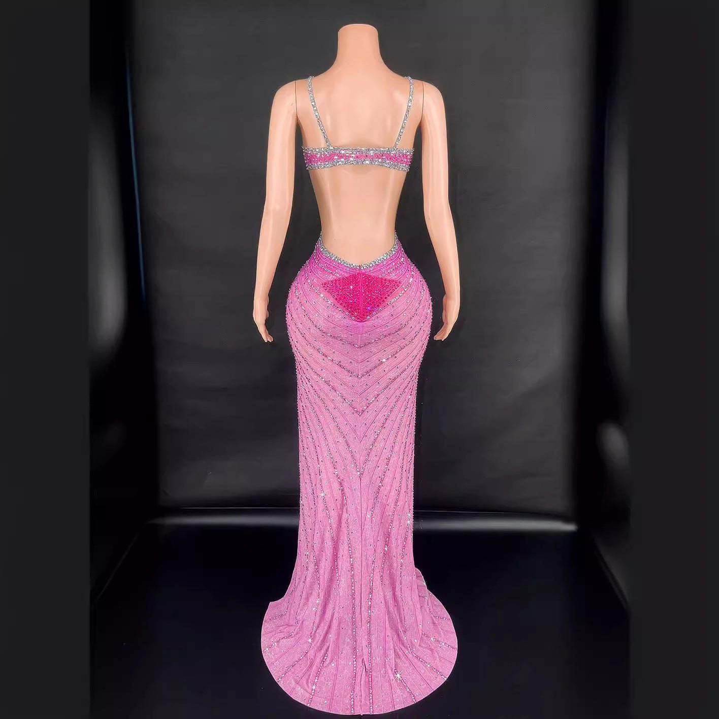 Show-Stopping Bodycon Dress: Sling-Style with Super Shiny Light Diamond Accents, Cinched Design, and Sleeveless Cut – Perfect for Parties and Stage Performances CJ