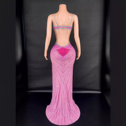 Show-Stopping Bodycon Dress: Sling-Style with Super Shiny Light Diamond Accents, Cinched Design, and Sleeveless Cut – Perfect for Parties and Stage Performances CJ