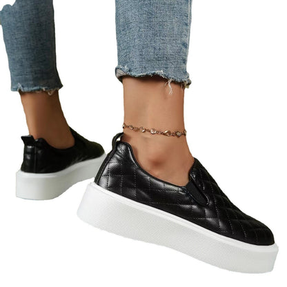 Slip-on Flats Loafers Lightweight  Casual Platform Shoes White/Black Silver Juneberry