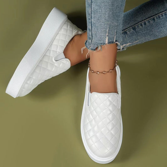 Slip-on Flats Loafers Lightweight  Casual Platform Shoes White/Black Silver Juneberry