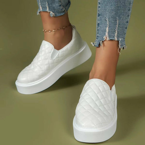 Slip-on Flats Loafers Lightweight  Casual Platform Shoes White/Black Silver Juneberry