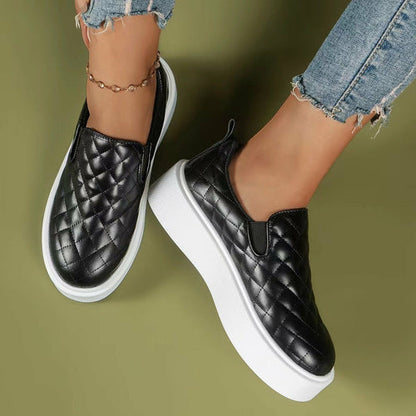 Slip-on Flats Loafers Lightweight  Casual Platform Shoes White/Black Silver Juneberry