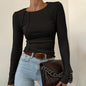 Slim Long Sleeve T-shirt Fashion Solid Color Split Thread Knitted Top Womens Clothing A&S Collection