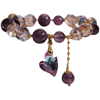 Purple Heart Crystal Bracelet Fashion Elegant Natural Amethyst Jewelry.